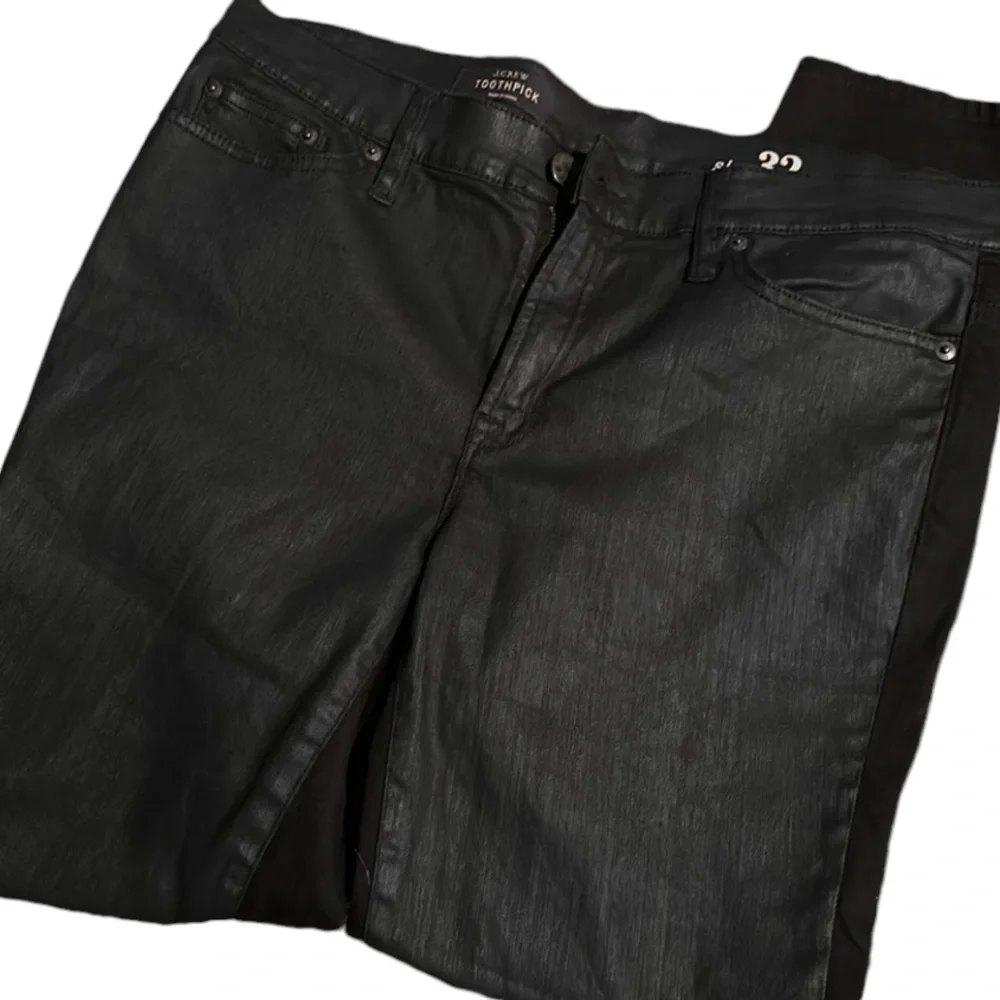 J. Crew size 32 black coated jeans style toothpick back is softer ponte fabric